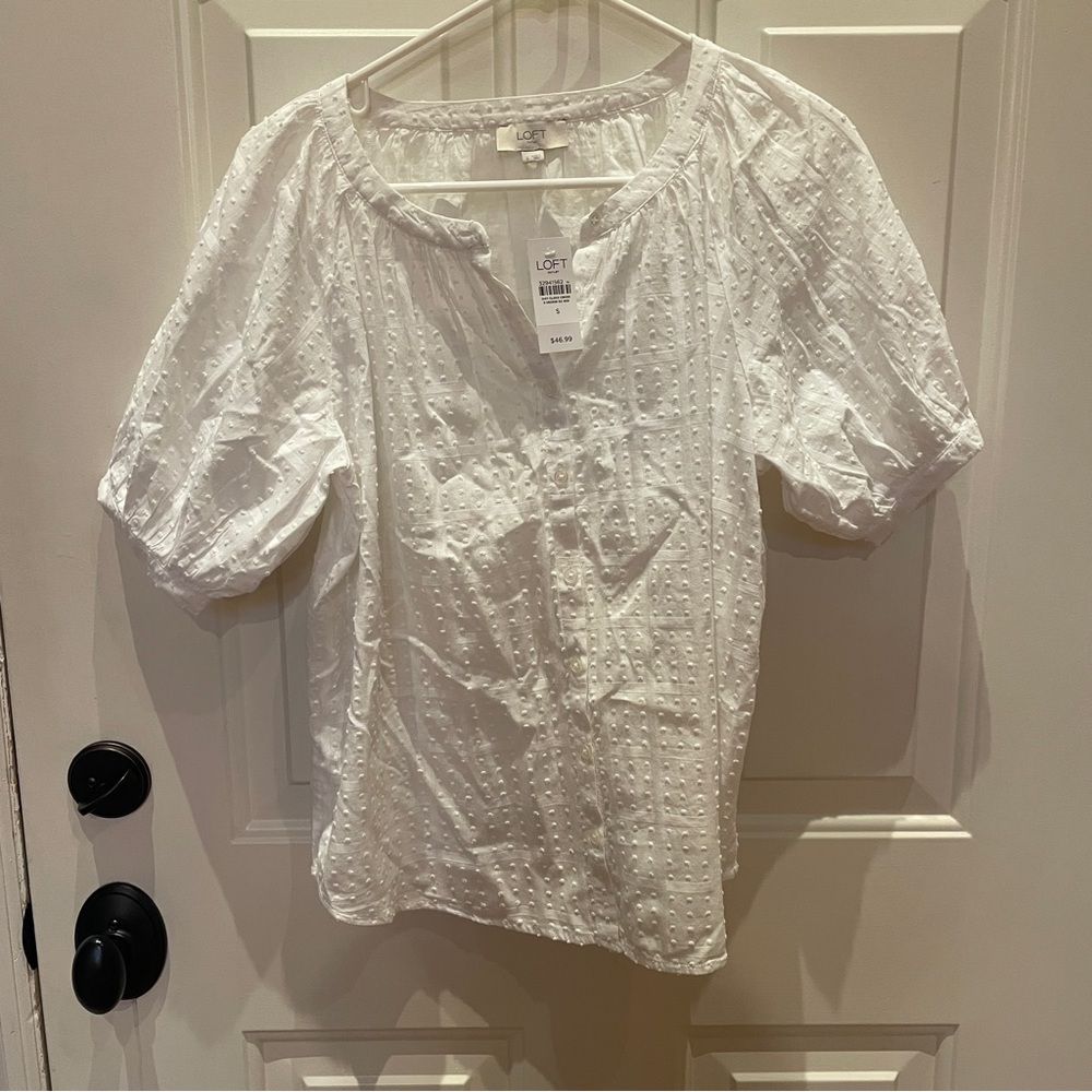LOFT White Textured Puff Sleeve Blouse